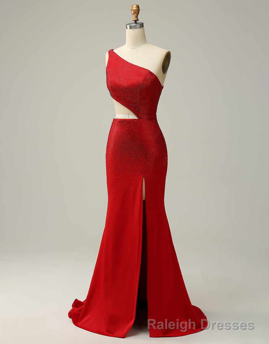 Red Mermaid One Shoulder Long Glitter Prom Dress With Split Secondary image