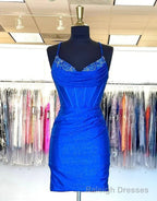 Gorgeous Spaghetti Straps Short Glitter Hoco Prom Dress