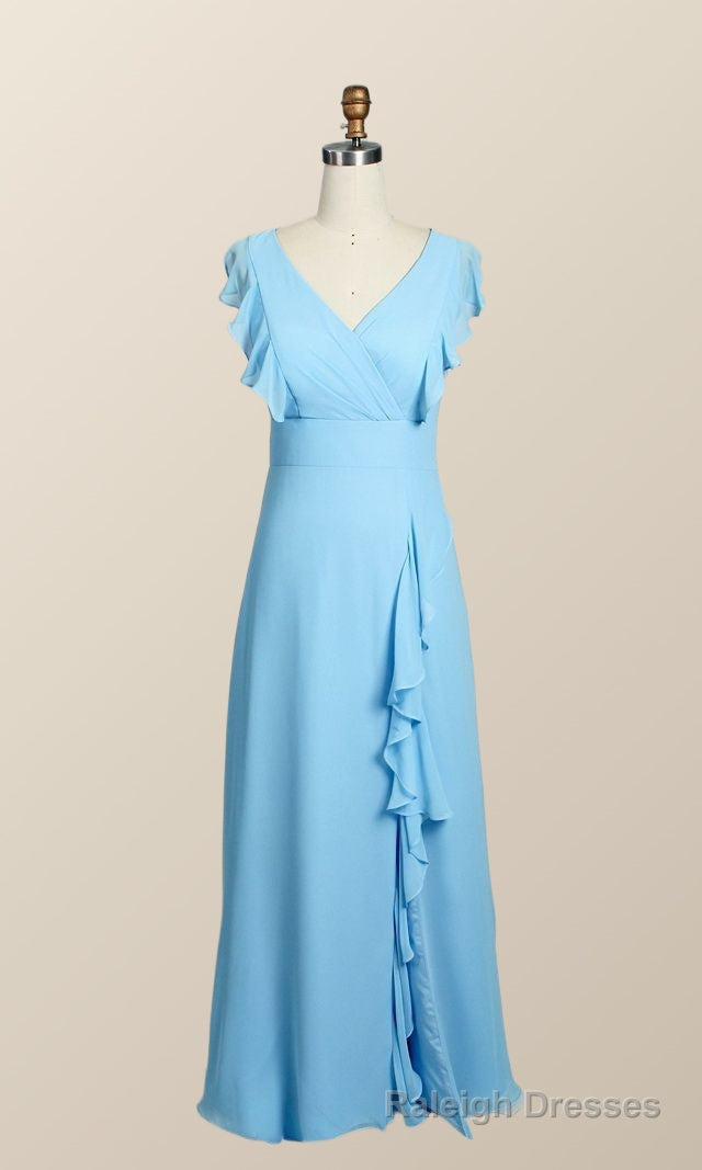 Blue Chiffon Ruffles Long Bridesmaid Dress Secondary image