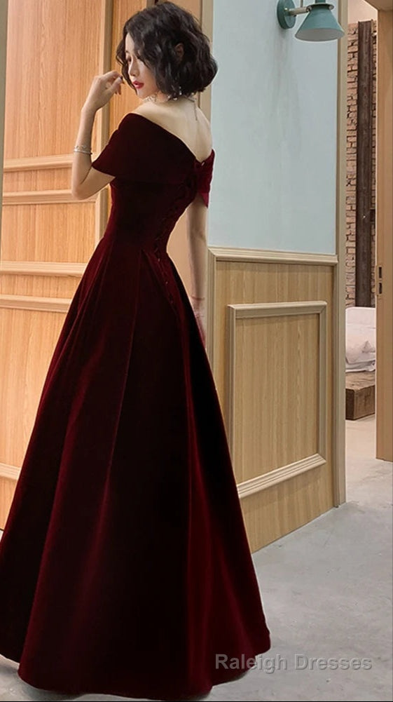 Spring Long Luxury Elegant Wine Red Soft Velvet Prom Prom Wedding Dresses for Women Off Shoulder Maxi Dress