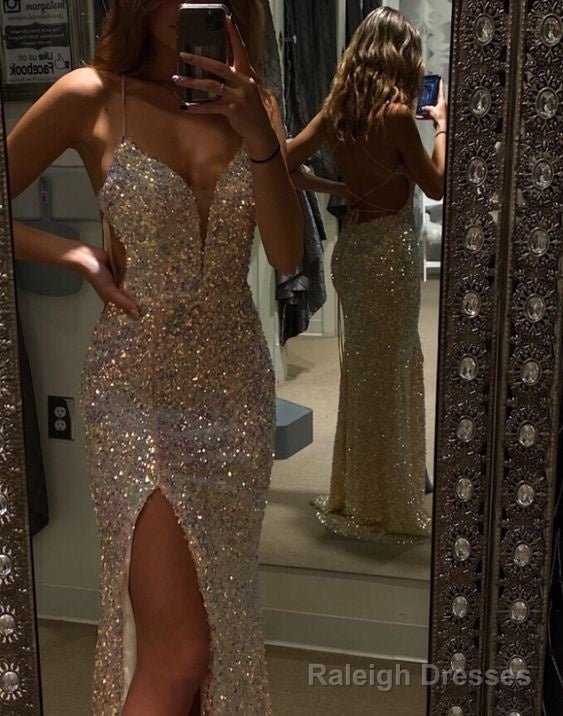 A-line V Neck Prom Dresses With Split Prom Evening Dress