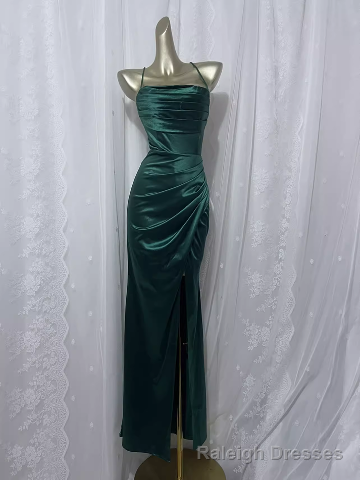 Vintage Sheath Spaghetti Straps Dark Green Vacation Dress Satin Birthday Dresses Main image