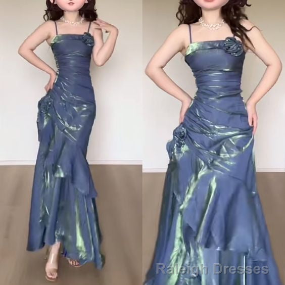 Mermaid Spaghetti Straps Prom Dresses Blue Prom Dress Main image