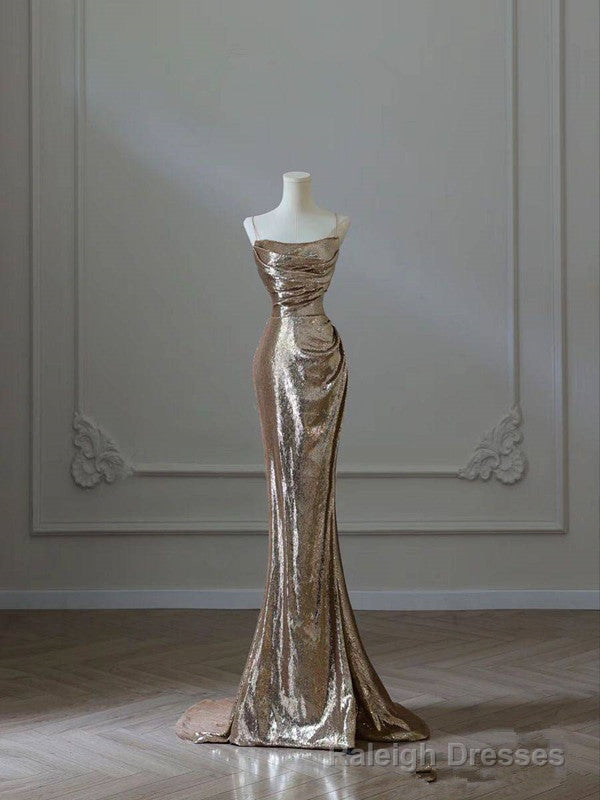Modest Mermaid Sequin Long Prom Dresses Formal Graduation Prom Dress
