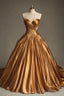 Retro Ball Gown Sweetheart Satin Gold Party Dress Prom Dresses Evening Dress