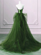 A-line Green Sequins and Tulle Long Prom Dress Green Evening Dress Formal Dress