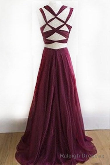 Elegant Two Piece Long Burgundy Chiffon Prom Dress Formal Evening Dress Secondary image