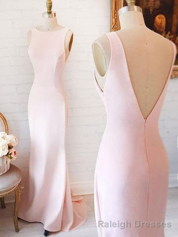 Simple Mermaid V Back Pink Long Prom Dress Main image