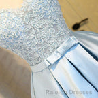 Blue A Line Princess V Neck Backless Appliques Homecoming Dress