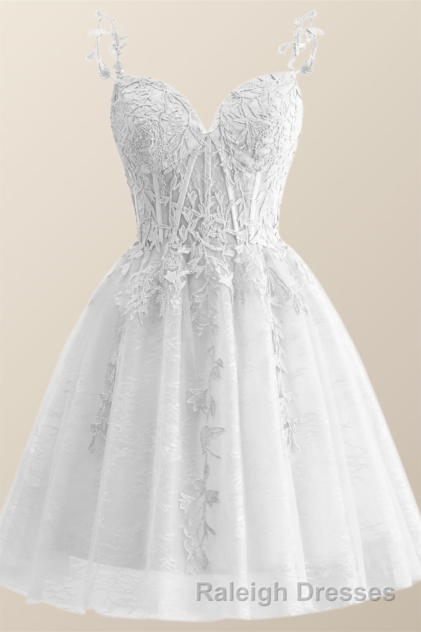 Straps Periwinkle Lace Appliques A-line Short Dress