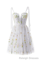 Green Floral Tulle A-line Short Dress with Tie Shoulders