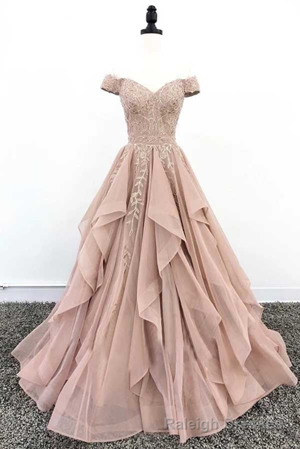 Organza Lace Off Shoulder A-line Cheap Long Prom Dresses Main image