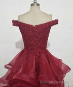 Organza Lace Off Shoulder A Line Cheap Long Prom Dresses