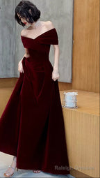 Spring Long Luxury Elegant Wine Red Soft Velvet Prom Prom Wedding Dresses for Women Off Shoulder Maxi Dress