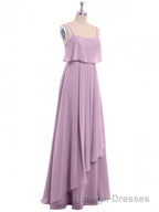 Lavender Chiffon Spaghetti Straps Ruffled A-Line Long Dress