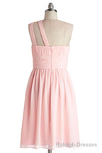 Simple A Line One Shoulder Short Pink Chiffon Bridesmaid Dress