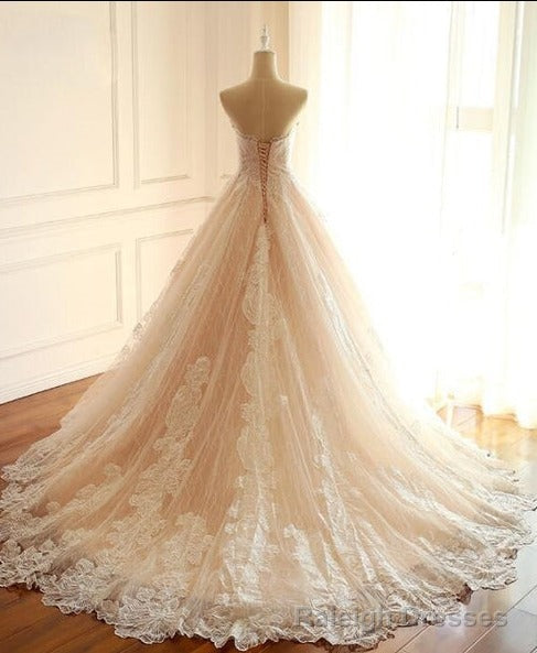 Sleeveless Sweetheart A Line Lace Up Back Unique Design Wedding Dresses, Newest High Quality Custom Bridal Gowns