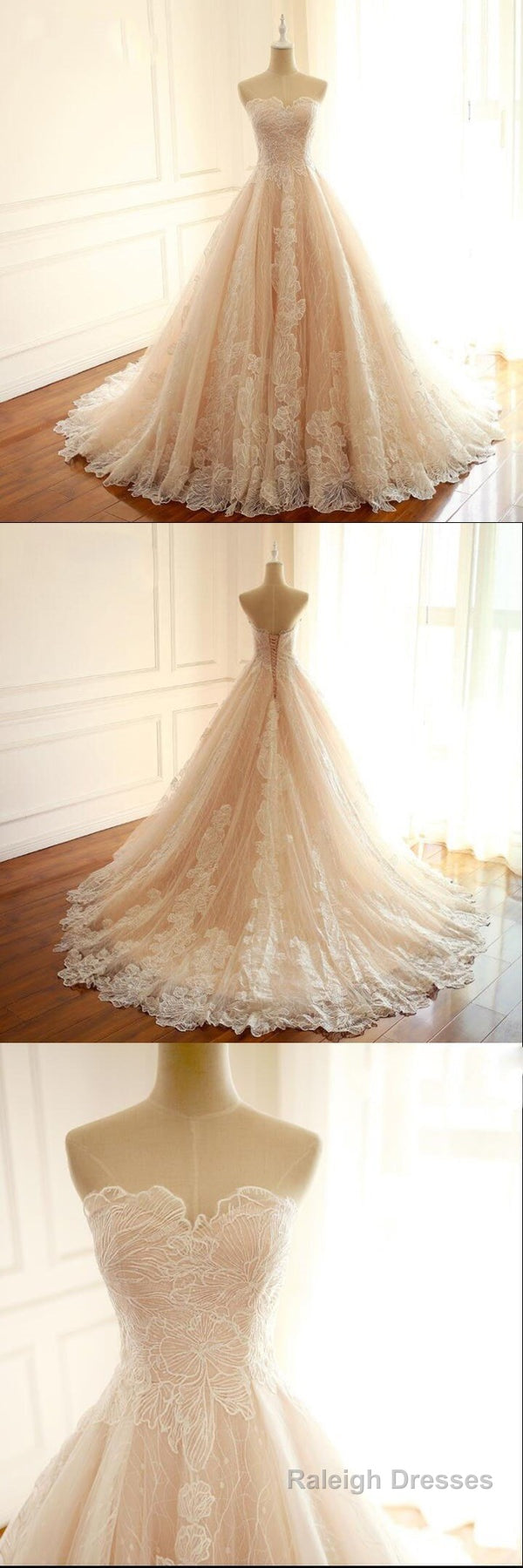 Sleeveless Sweetheart A Line Lace Up Back Unique Design Wedding Dresses, Newest High Quality Custom Bridal Gowns