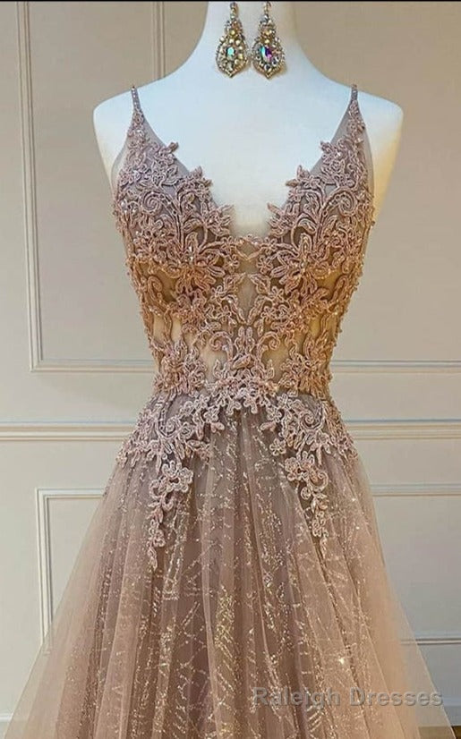modest tulle V Neck A Line long lace prom dress formal Prom Gown