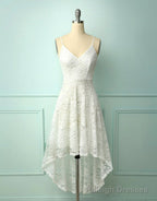 Straps V-Nevk High low Lace Prom Dress