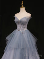 Sweetheart Neck Blue Ombre Tulle Long Blue Ombre Long Tulle Prom Dresses