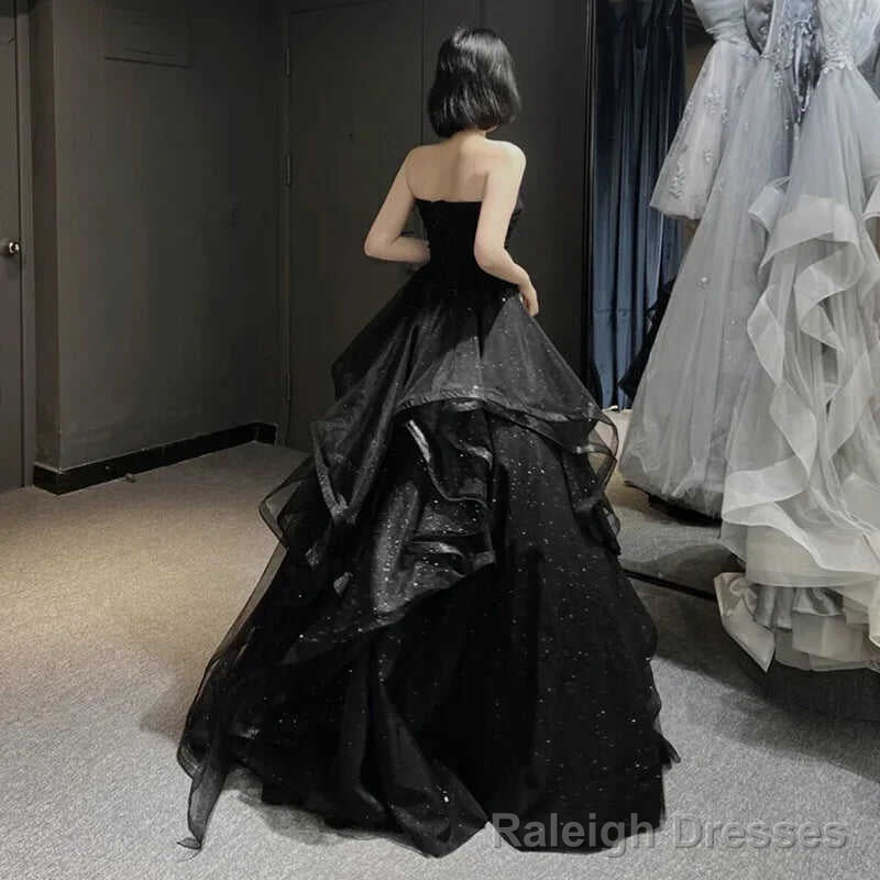 Black Elegant Party Prom Dresses Strapless Tiered Draped Ball Gown Formal Dress Women Robe