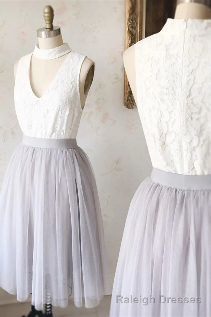 Two Piece Short White and Grey Bridesmaid Dress Main image