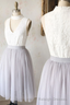 Two Piece Short White and Grey Bridesmaid Dress
