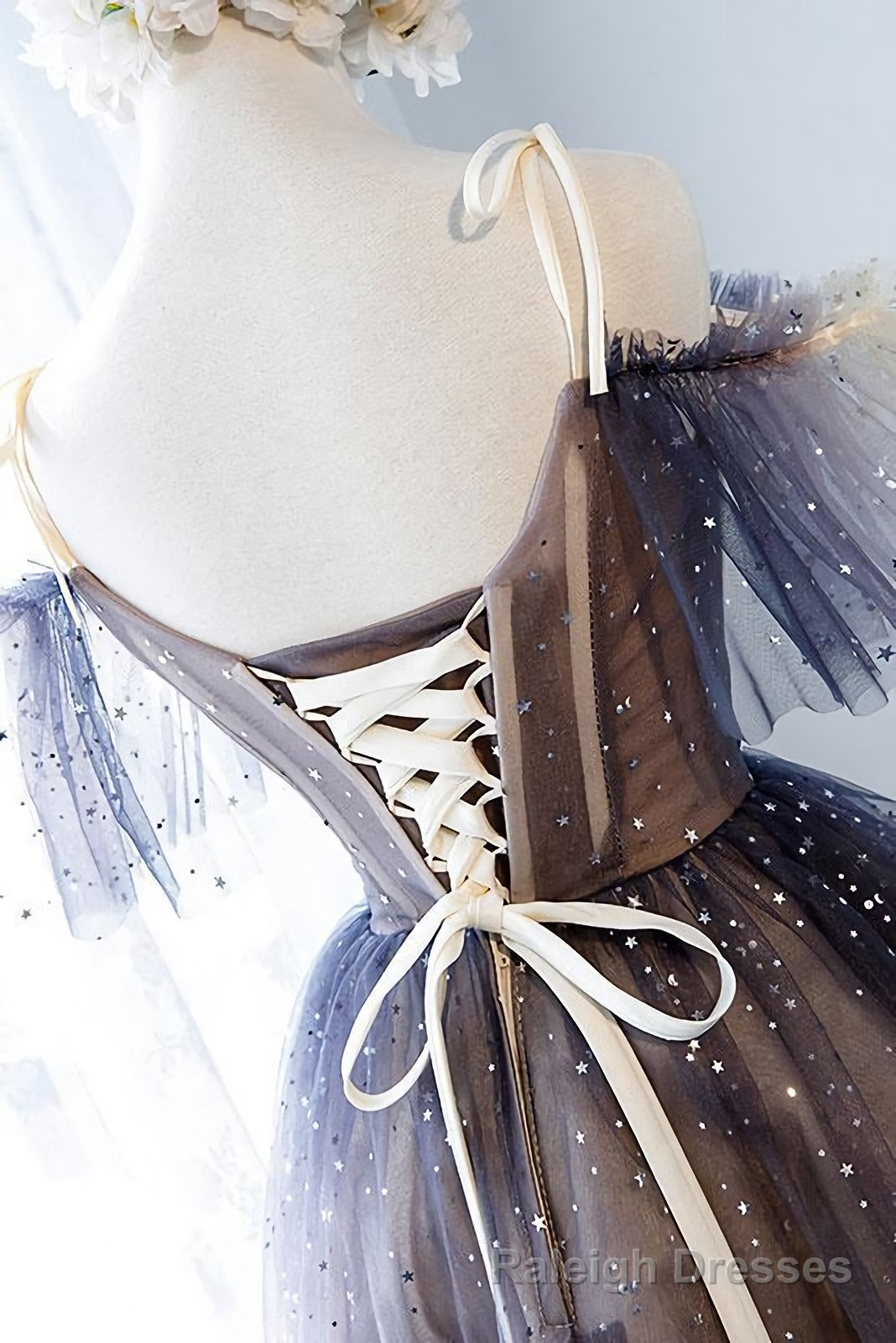 Unique Tulle Off The Shoulder Short Prom Dresses, Lace Up Homecoming Dresses