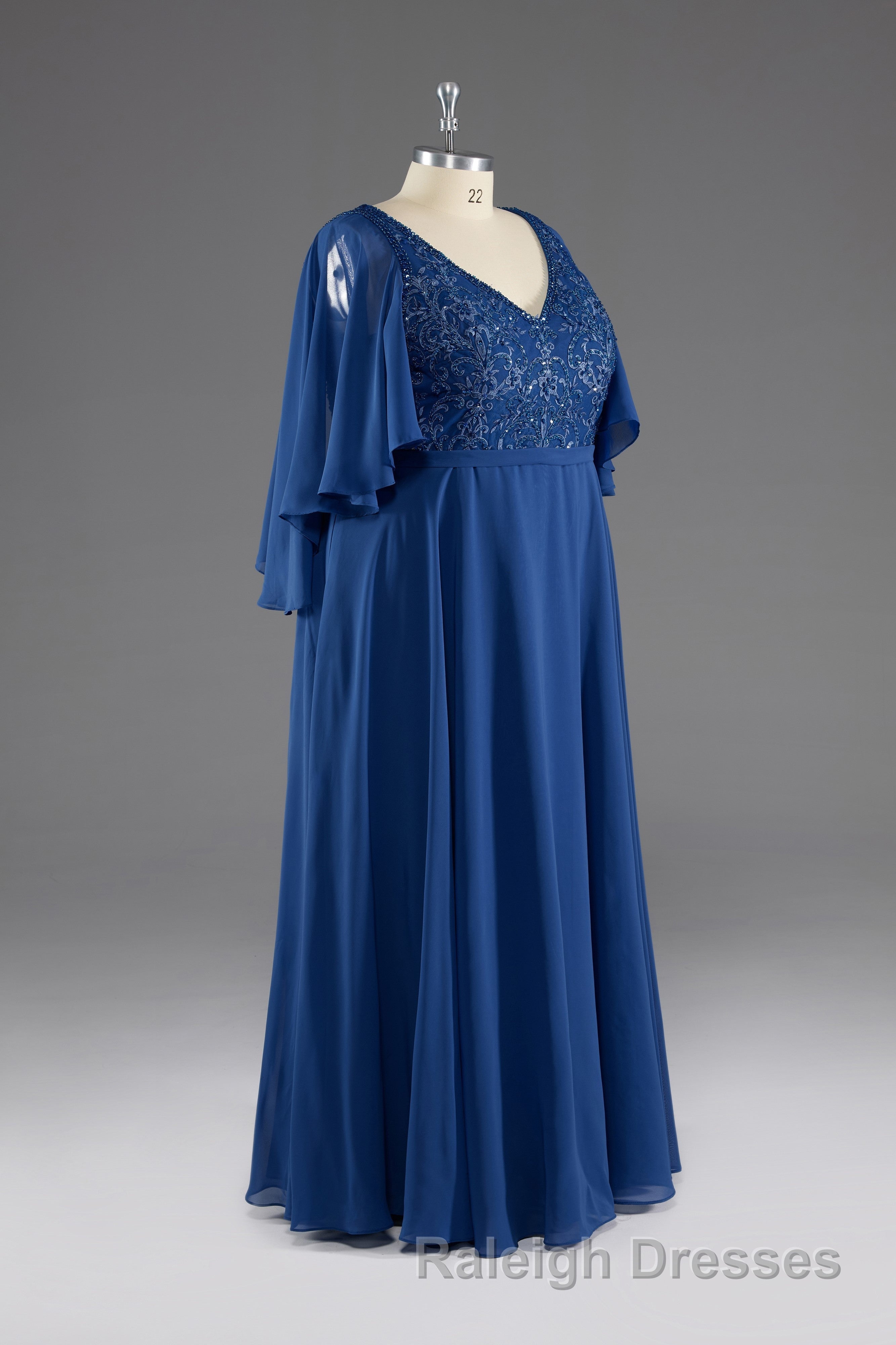 A-line V-Neck Short Sleeves Chiffon Mother of The Bride Dress