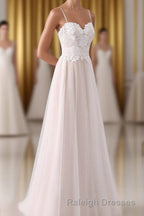 Girly Spaghetti Straps Long A Line Floor Length Wedding Dress