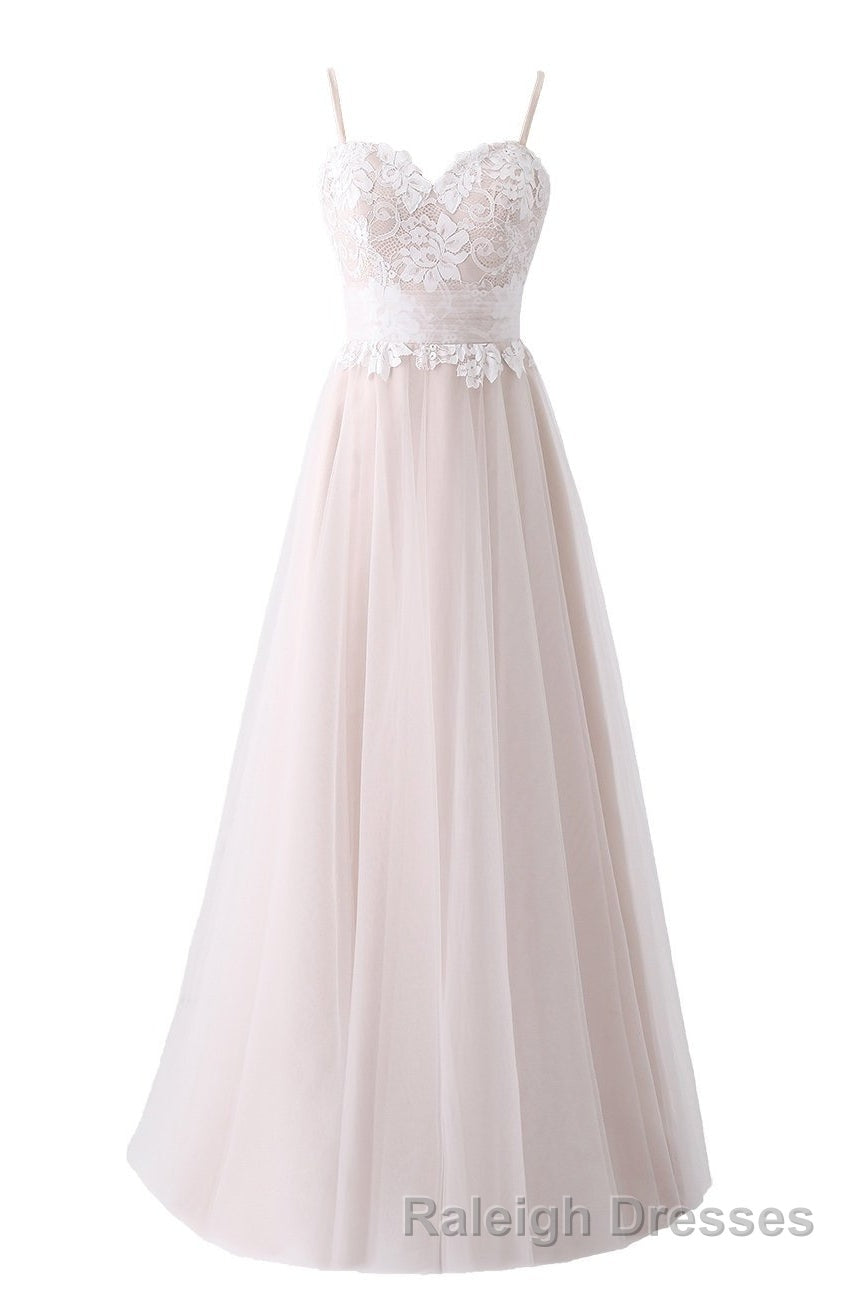 Girly Spaghetti Straps Long A-line Floor Length Wedding Dresses