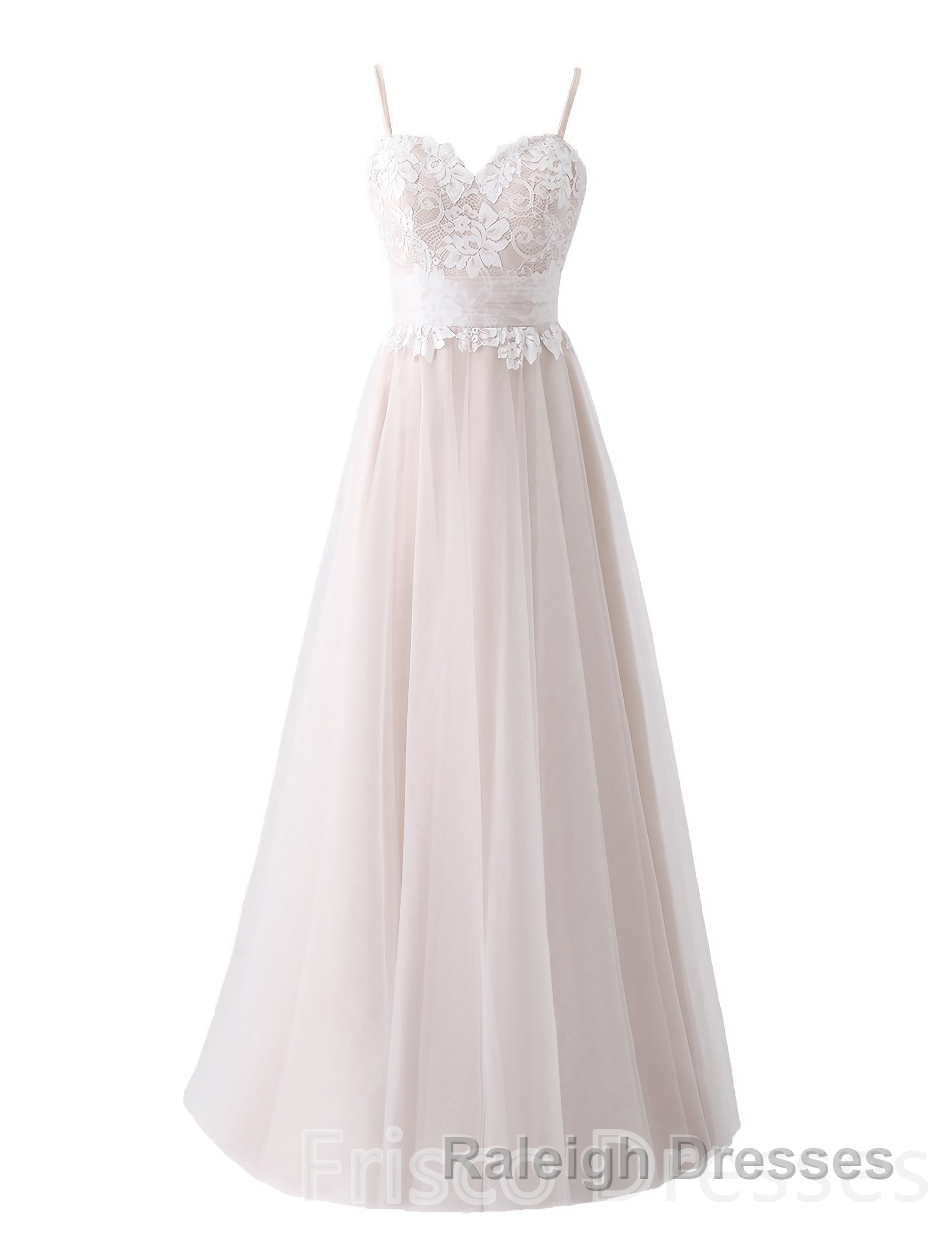 Girly Spaghetti Straps Long A-line Floor Length Wedding Dresses