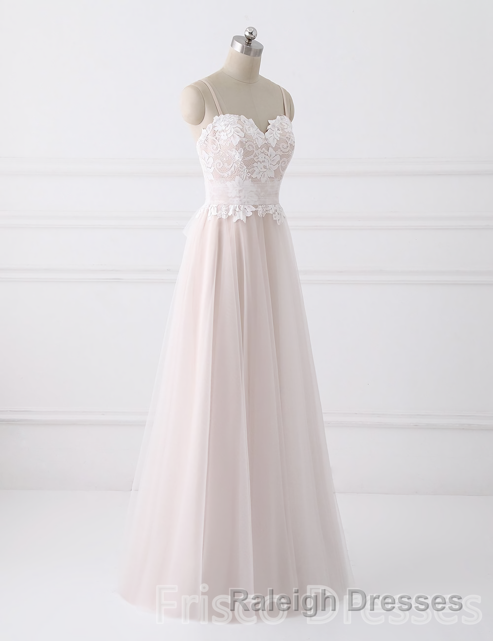 Girly Spaghetti Straps Long A-line Floor Length Wedding Dresses