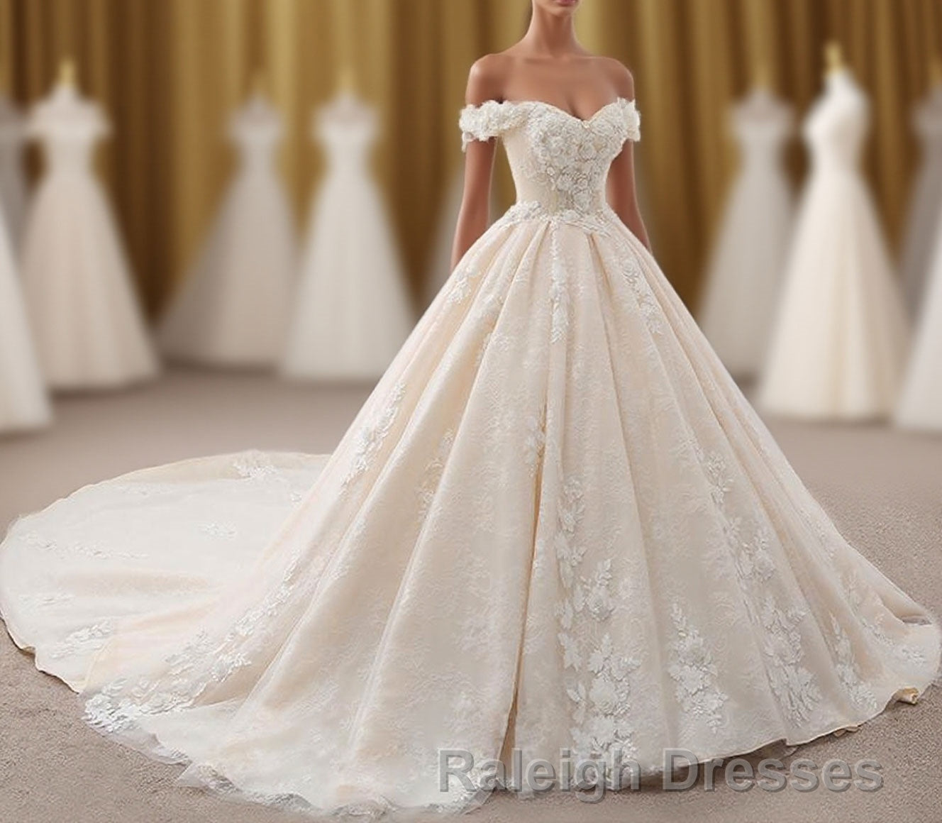 Gorgeous Off The Shouder Ball Gown Long Wedding Dresses Bridal Dresses