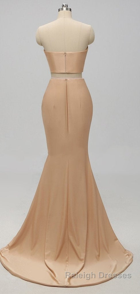 Elegant A-Line Sexy V Neck Gold Long Modest Side-Slit Bridesmaid Dress