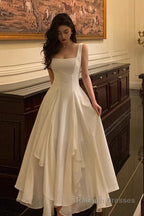 A Line Square Neck Prom Dress, Ankle Length Elegant Prom Gowns