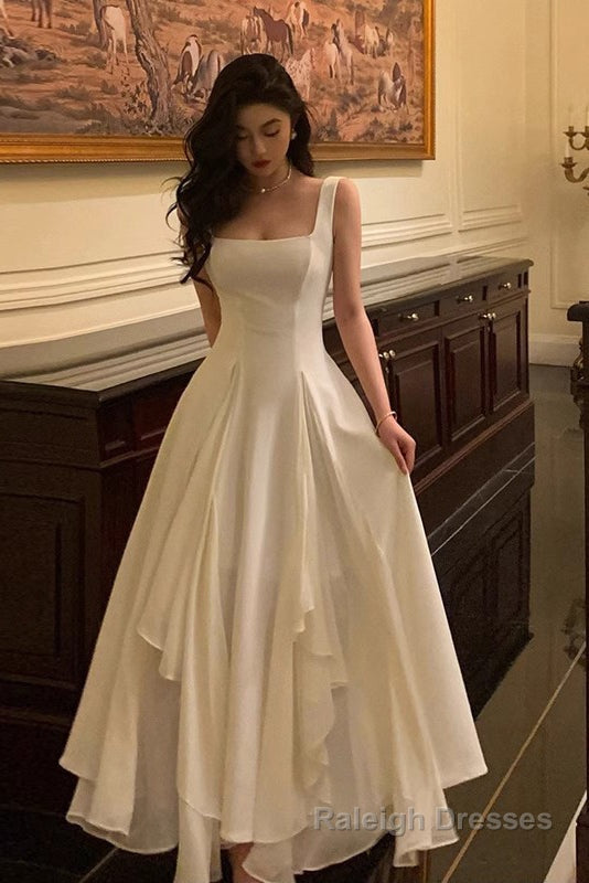 A Line Square Neck Prom Dress, Ankle Length Elegant Prom Gowns