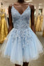 Blue Spaghetti Straps Homecoming Dress With Appliques