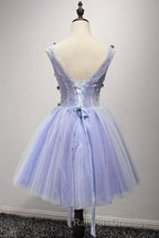 Purple V Neck A Line Homecoming Dresses