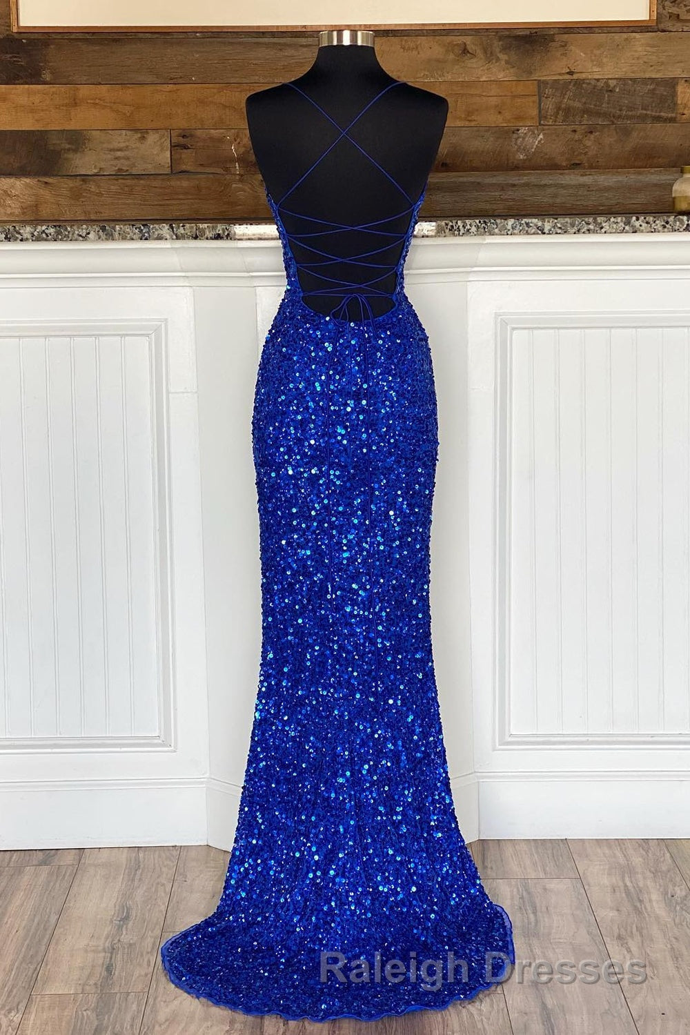 Mermaid Spaghetti Straps Royal Blue Sequins Long Prom Dress Secondary image