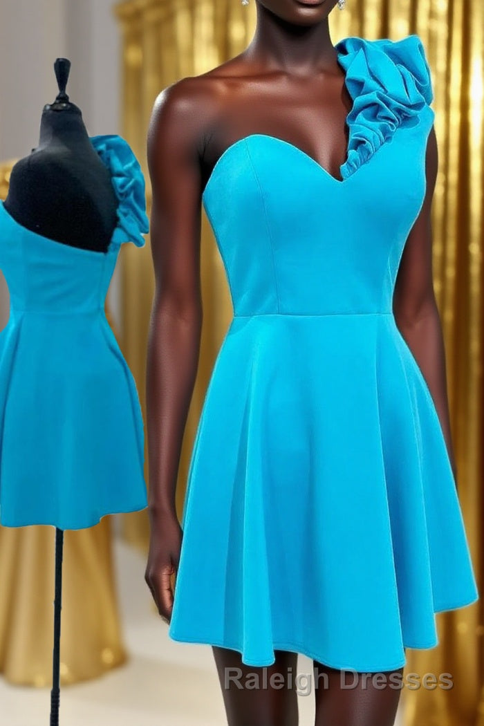 A Line One Shoulder Blue Short Homecoming Dress Main image