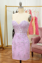 Purple Lace Tight Short Hoco Dress