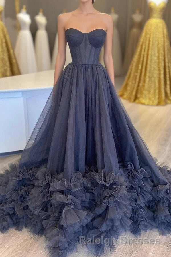 Black Corset Sweetheart Long Prom Dress with Ruffles Main image