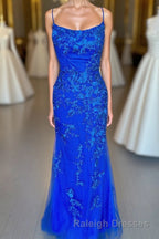 Royal Blue Mermaid Prom Dresses with Appliques