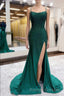 Mermaid Spaghettti Straps Dark Green Sequins Long Prom Dress with Split Front