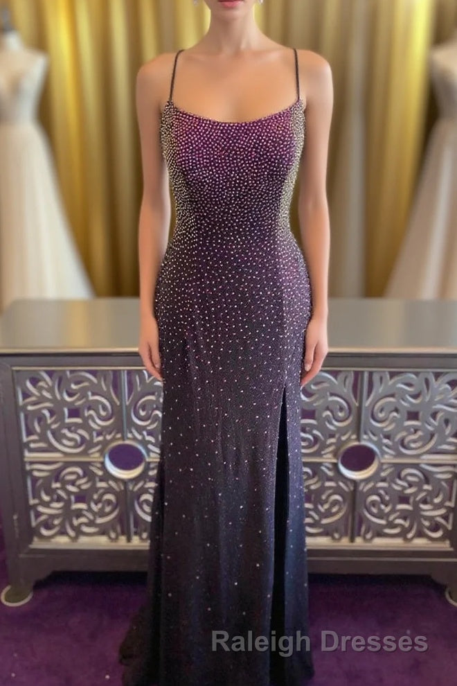 Dark Purple Lace-Up Back Mermaid Prom Dresses with Beading Main image