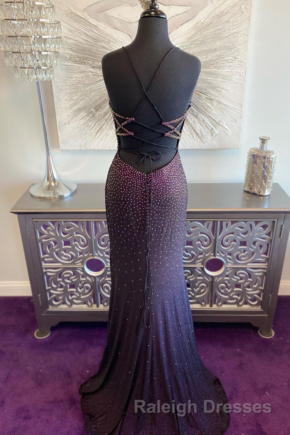 Dark Purple Lace-Up Back Mermaid Prom Dress with Beading Secondary image
