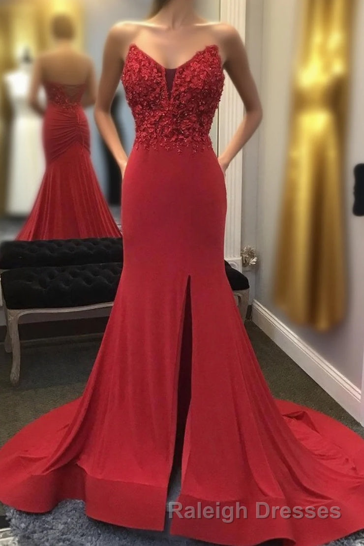 Beaded Red Mermaid Prom Dresses with Appliques Main image