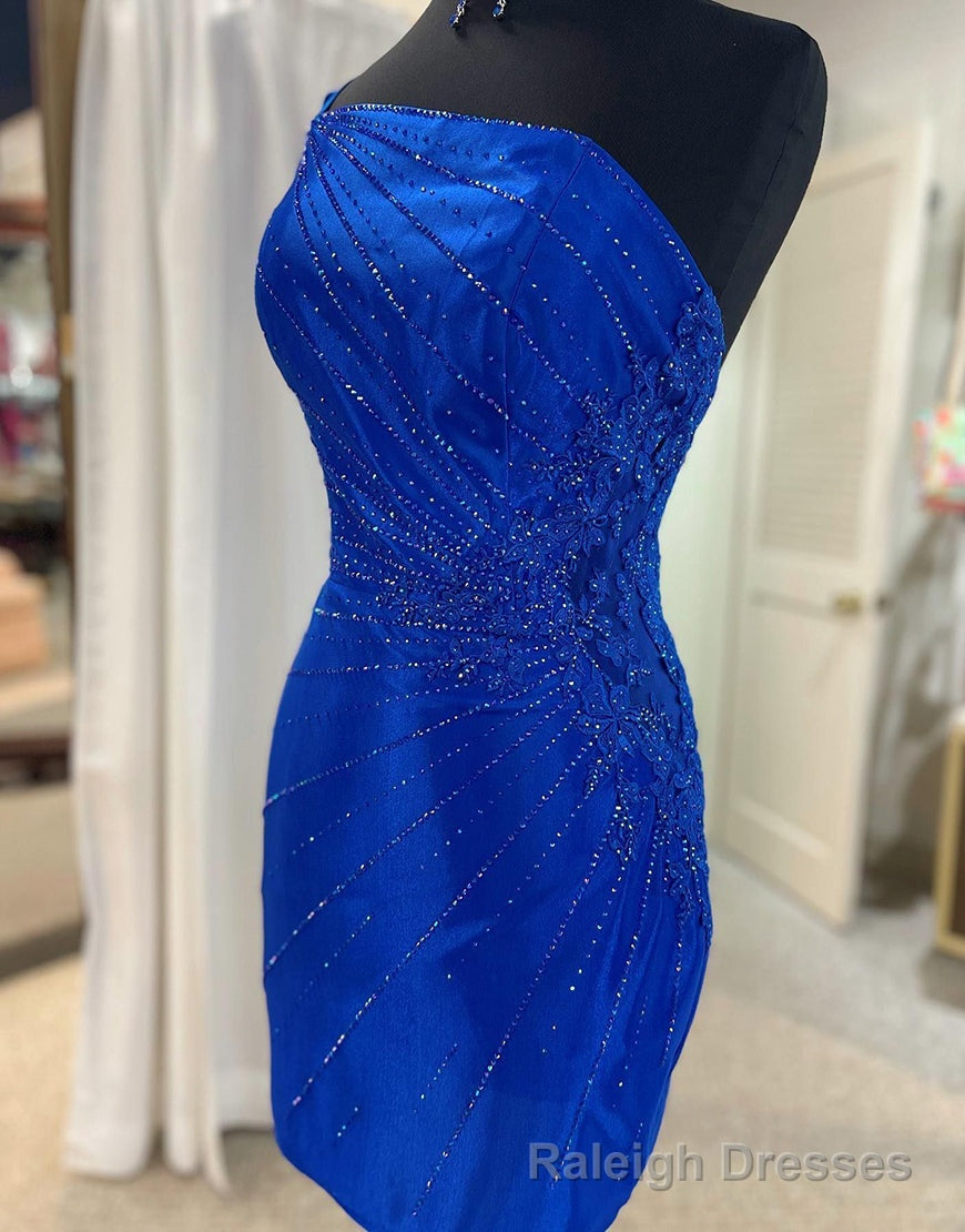 Royal Blue One Shoulder Tight Glitter Homecoming Dress Secondary image